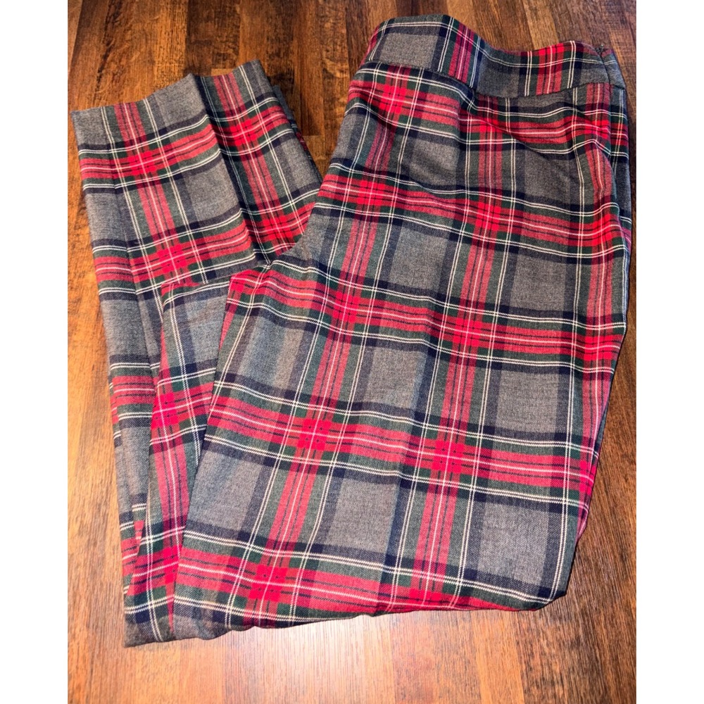 Talbots 14P Slim Ankle Pant Grey Red Plaid Wool Blend Holiday Trousers
